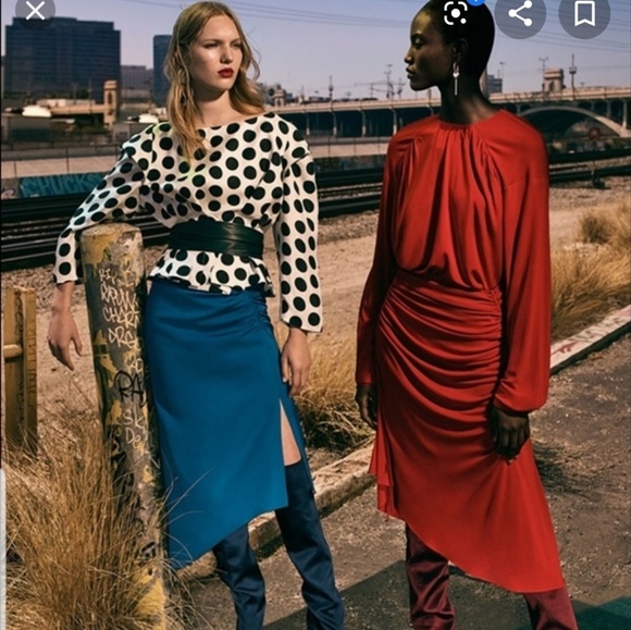 Zara NWOT Red Ruched Skirt + Matching Top - Picture 5 of 7